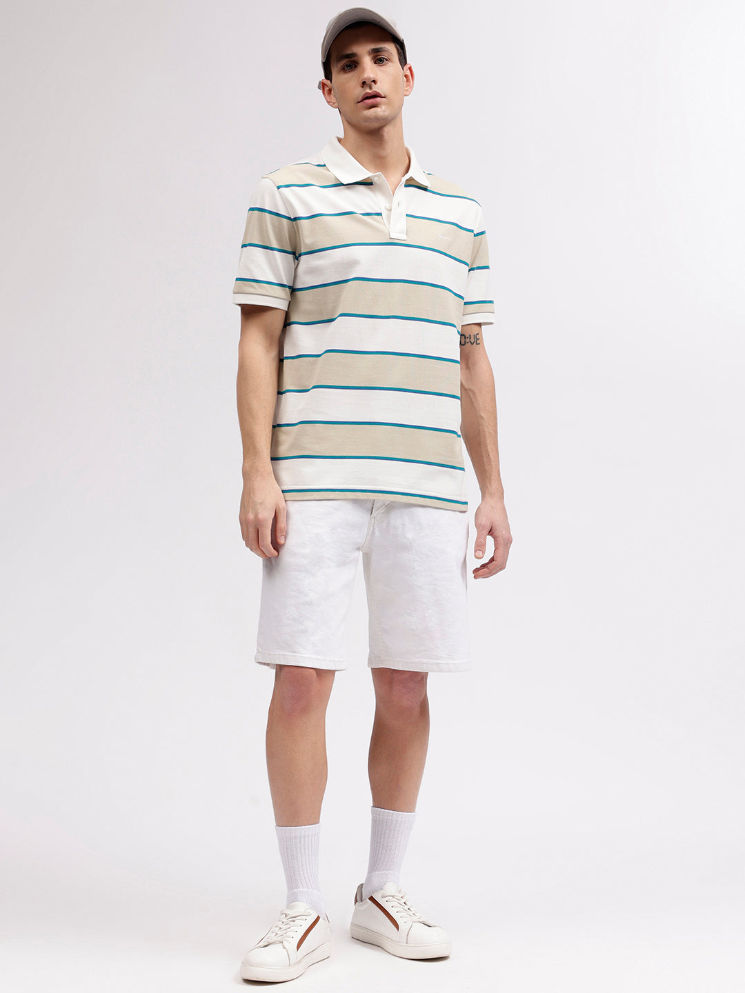 Gant Men Beige Striped Polo Collar Short Sleeves T-shirt