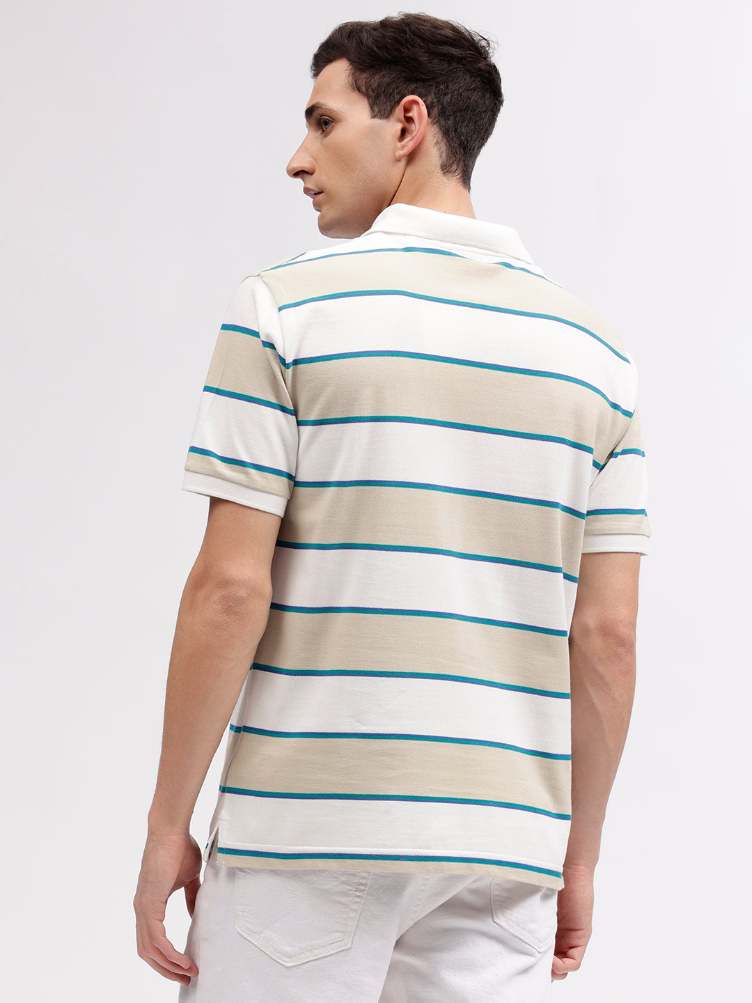 Gant Men Beige Striped Polo Collar Short Sleeves T-shirt