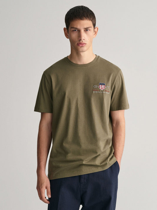 Gant Men Green Solid Round Neck Short Sleeves T-Shirt