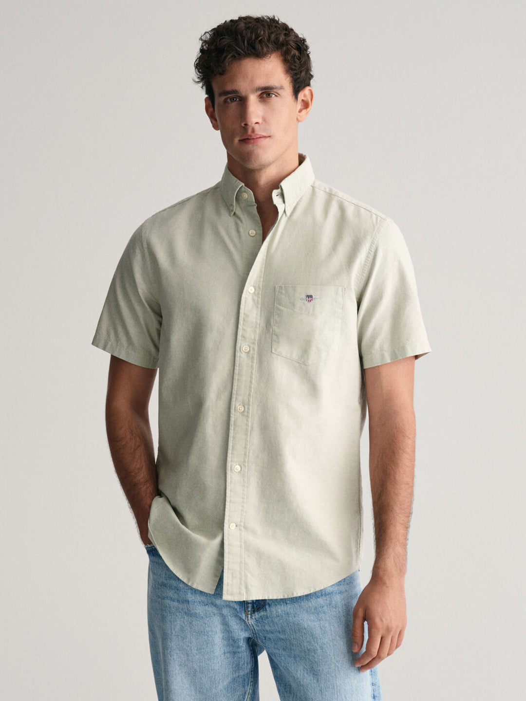 Gant Men Green Solid Button-down Collar Long Sleeves Shirt