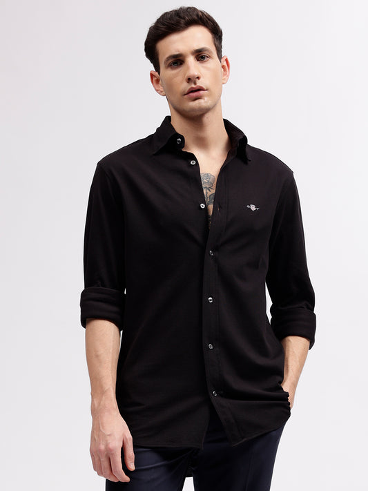Gant Men Black Solid Button-down Collar Full Sleeves Shirt