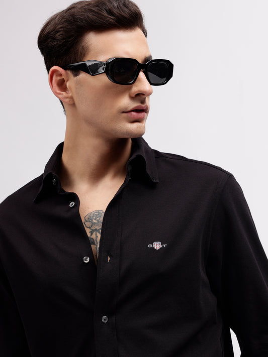 Gant Men Black Solid Button-down Collar Full Sleeves Shirt