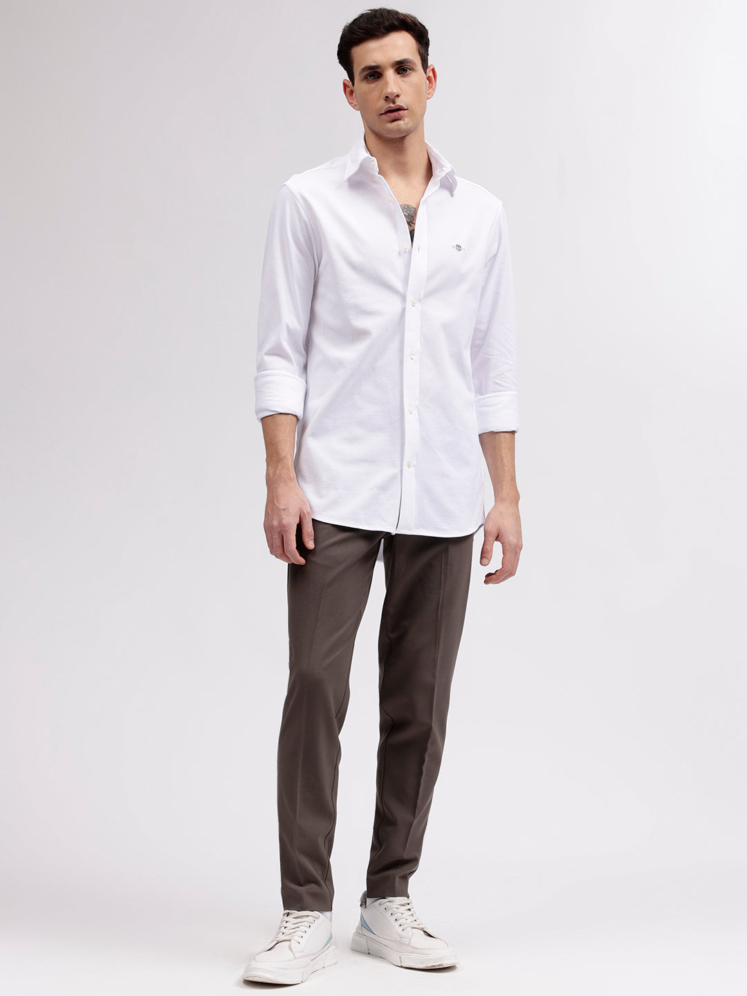 Shop Gant Men White Solid Button-down Collar Full Sleeves