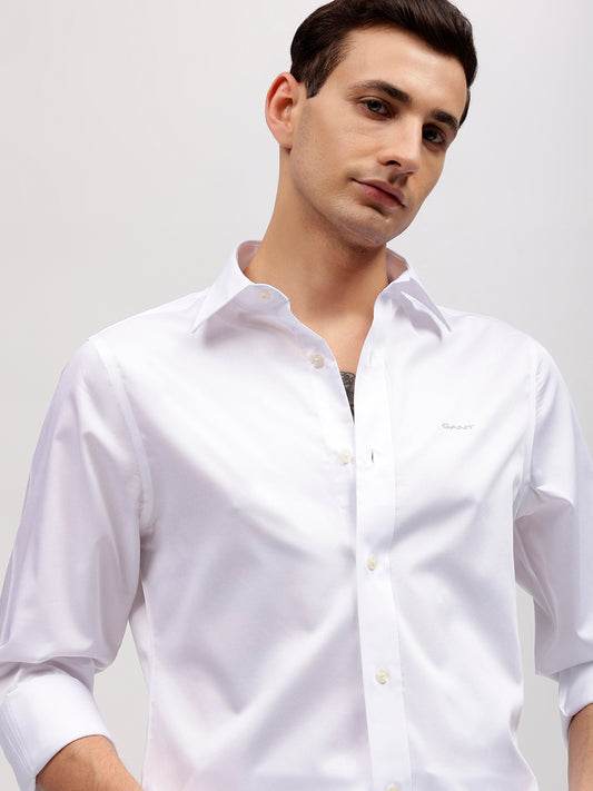 Gant Men White Solid Spread Collar Full Sleeves Shirt