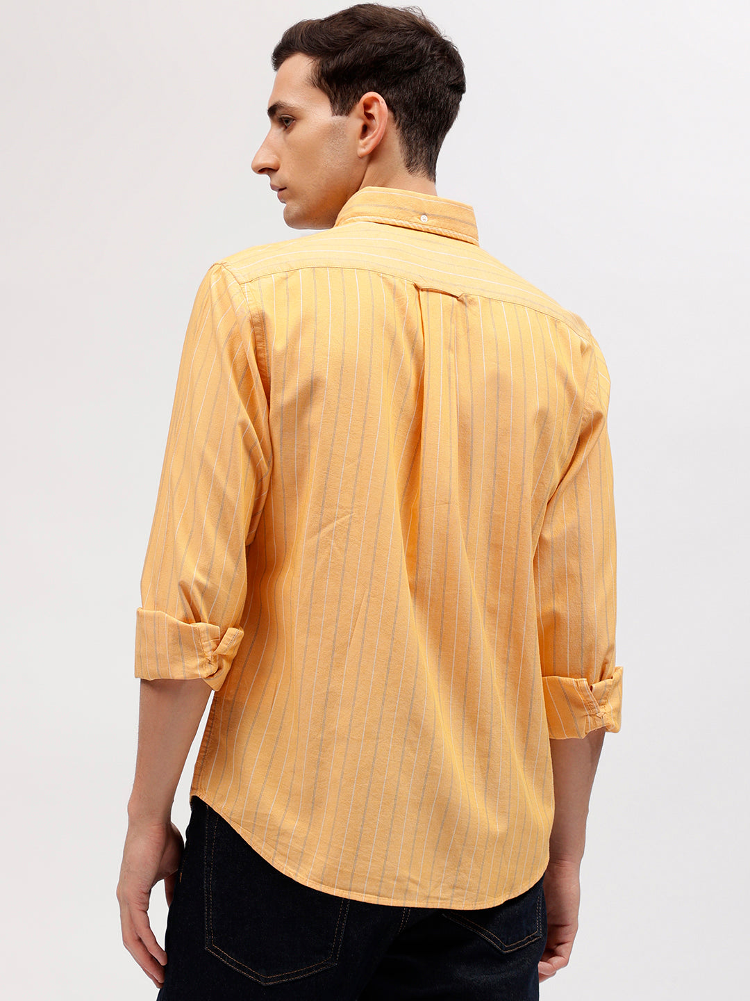 Gant Men Orange Striped Button-down Collar Full Sleeves Shirt