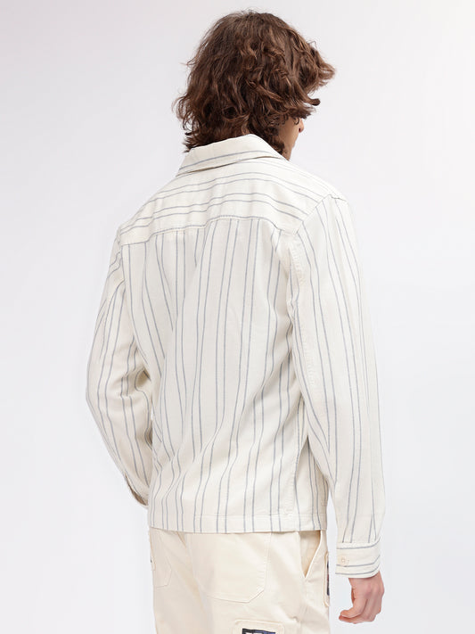Gant Men Cream Striped Spread Collar Full Sleeves Shirt