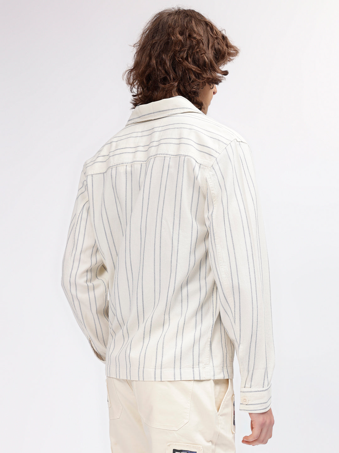 Gant Men Cream Striped Spread Collar Full Sleeves Shirt