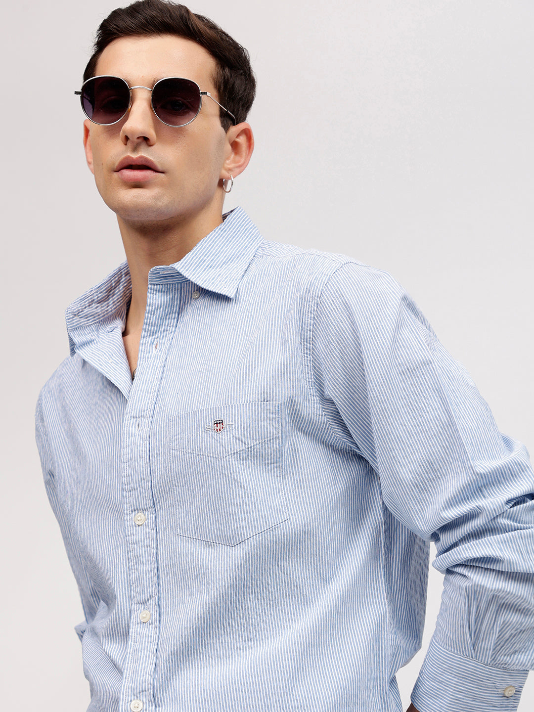 Gant Men Blue Striped Button-down Collar Full Sleeves Shirt