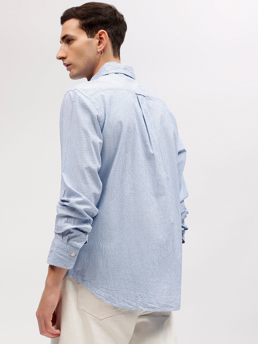 Gant Men Blue Striped Button-down Collar Full Sleeves Shirt