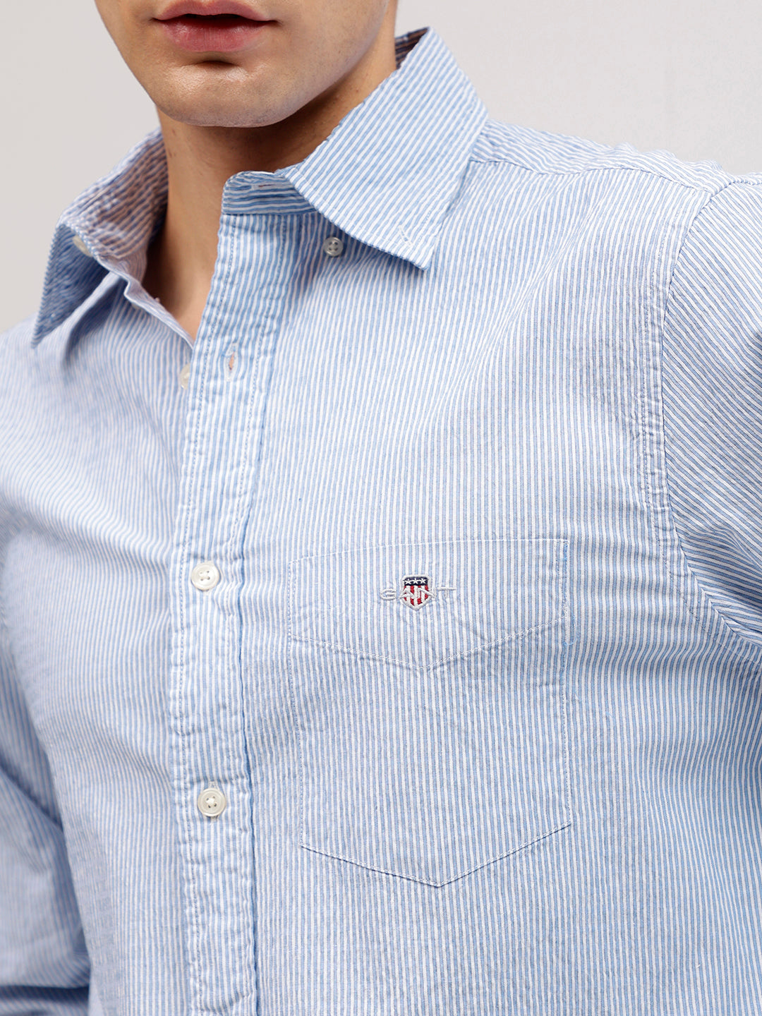 Gant Men Blue Striped Button-down Collar Full Sleeves Shirt