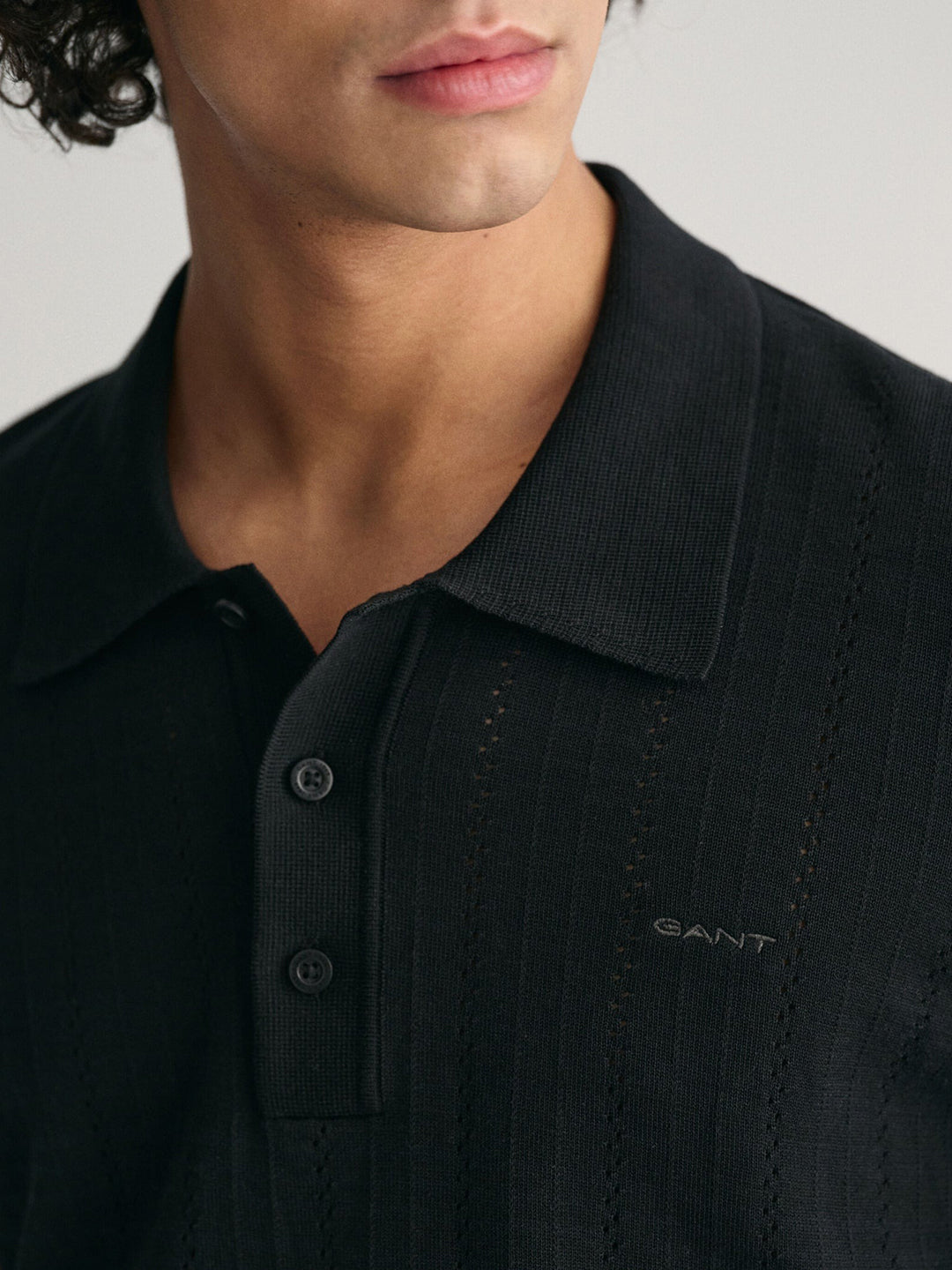 Gant Men Black Solid Polo Collar Short Sleeves T-Shirt