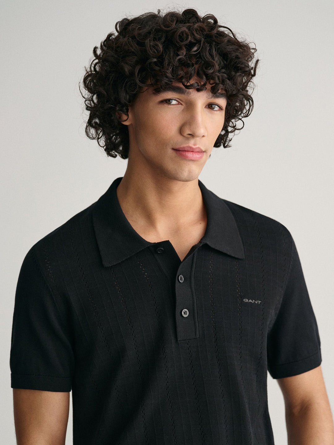 Gant Men Black Solid Polo Collar Short Sleeves T-Shirt