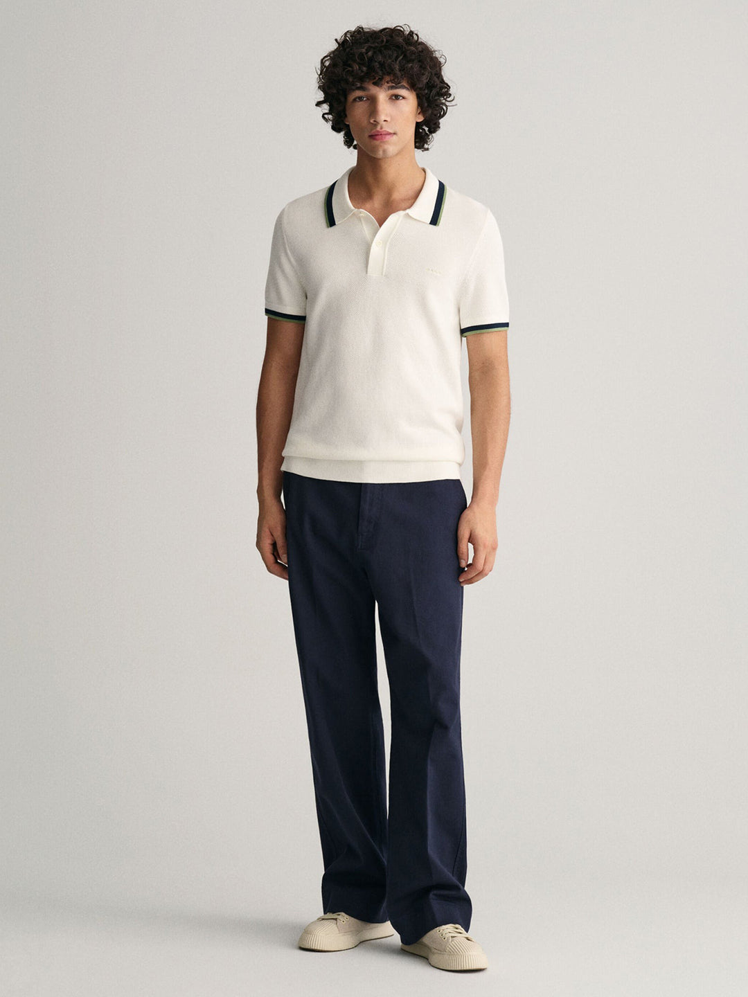 Gant Men Off White Solid Polo Collar Short Sleeves T-Shirt