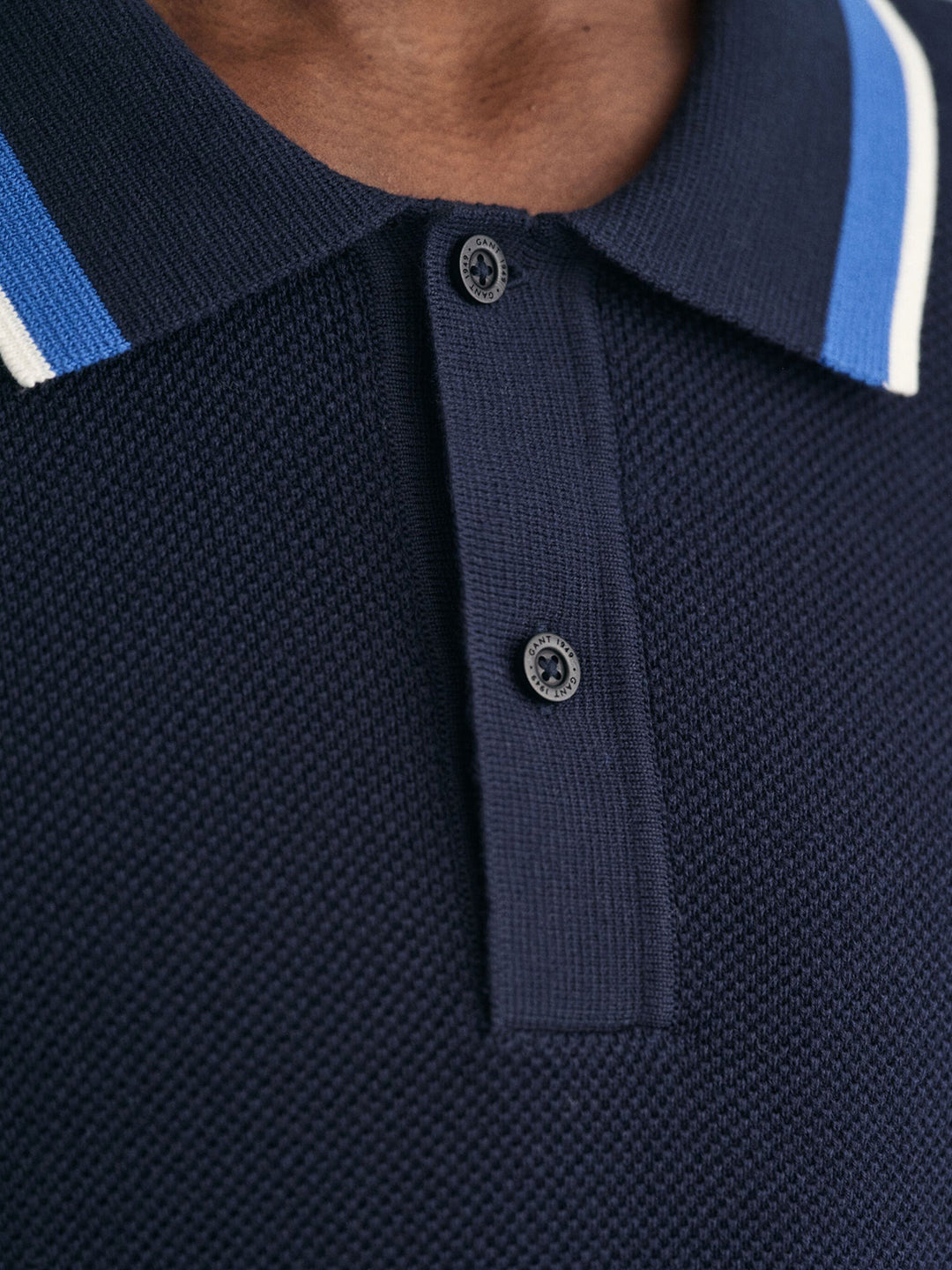 Gant Men Blue Solid Polo Collar Short Sleeves T-Shirt