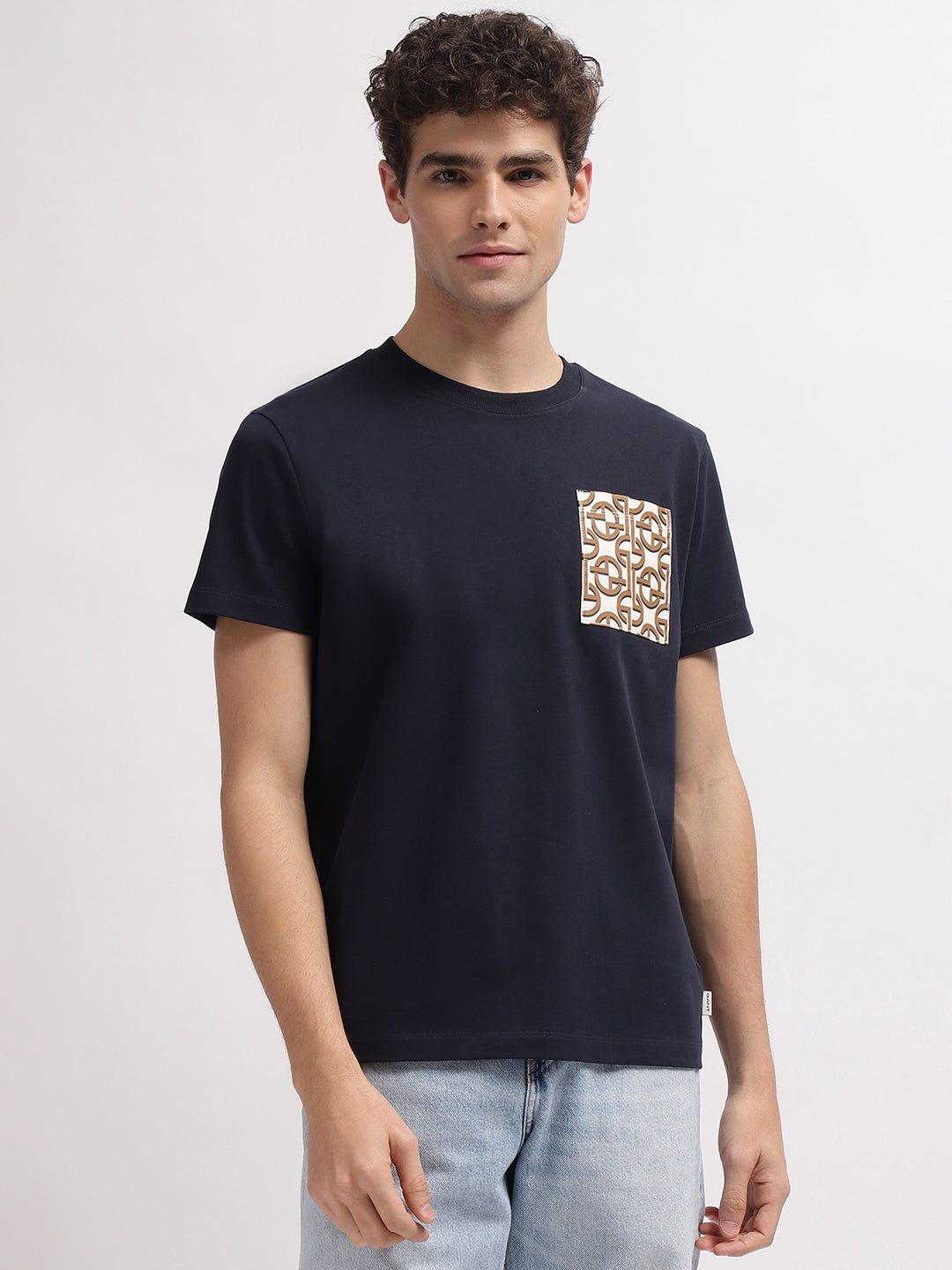 Gant Men Blue Solid Round Neck Short Sleeves T-Shirt