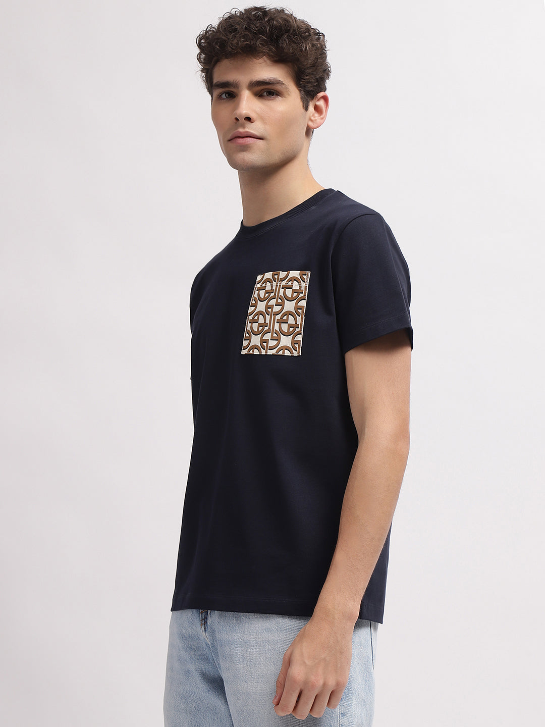 Gant Men Blue Solid Round Neck Short Sleeves T-Shirt