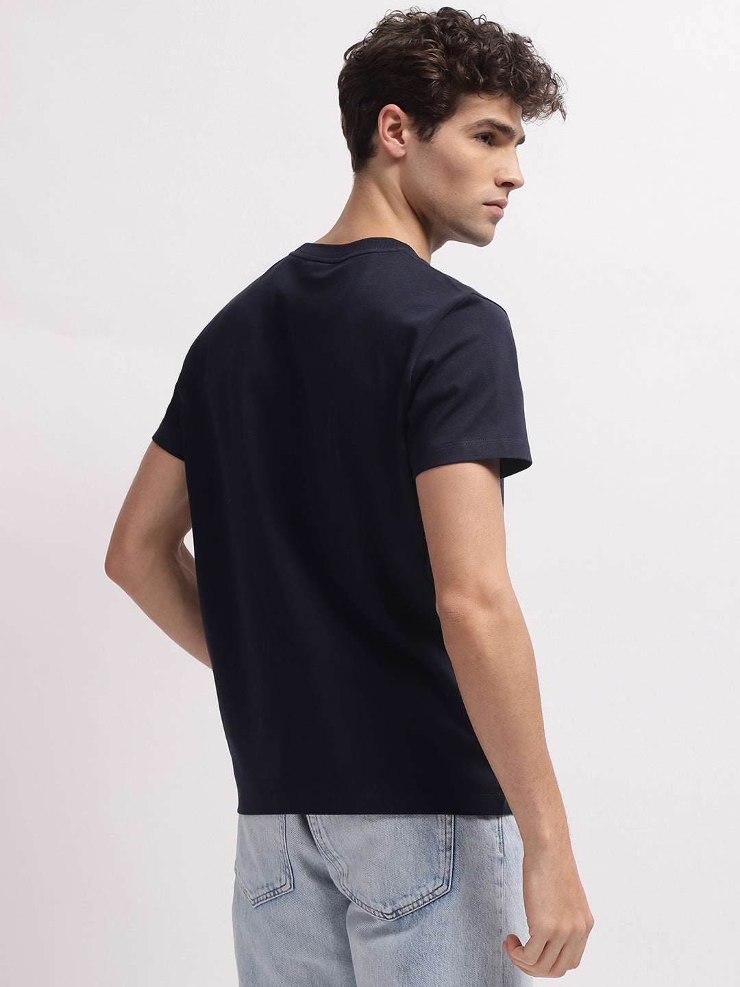 Gant Men Blue Solid Round Neck Short Sleeves T-Shirt
