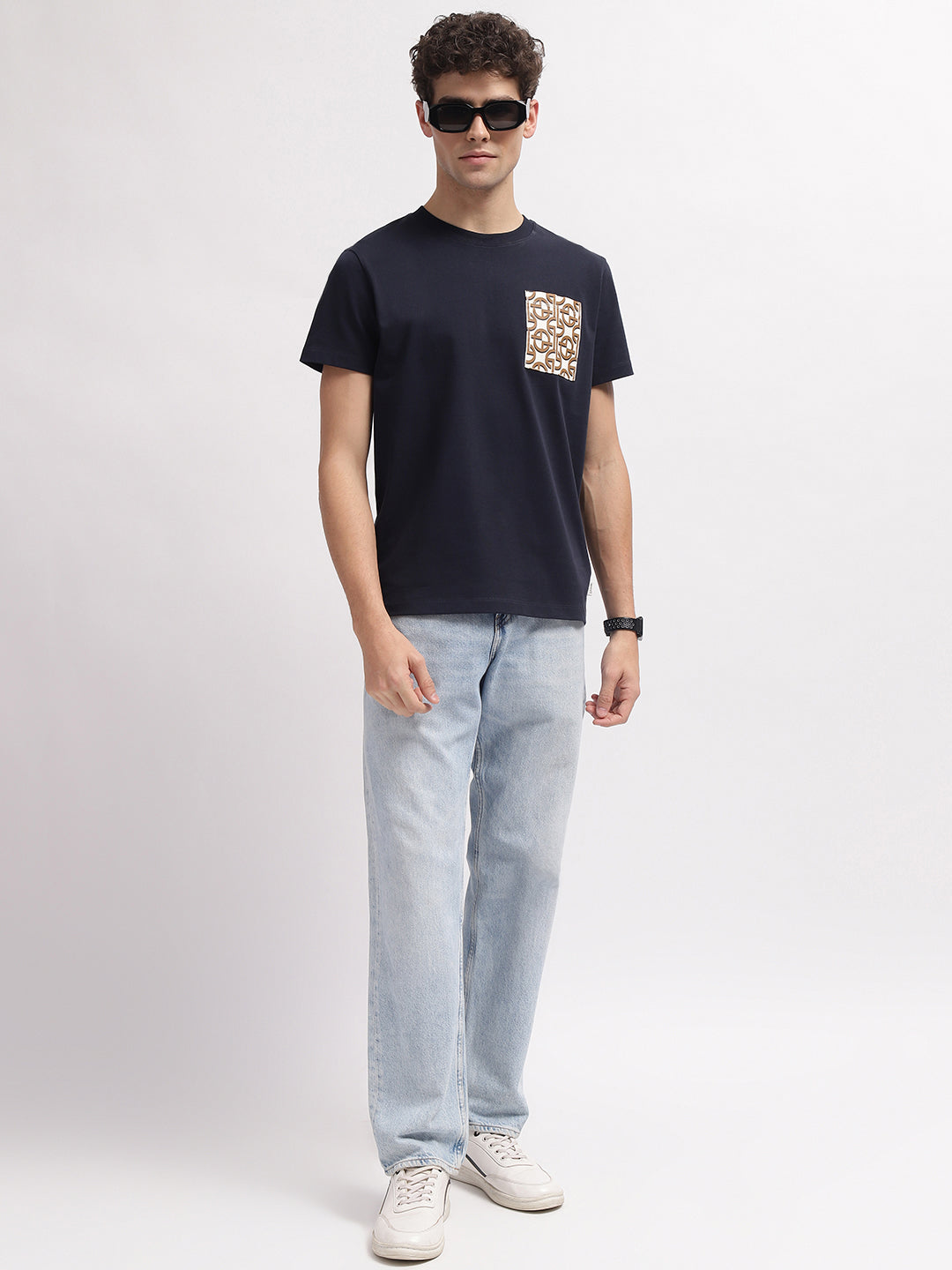 Gant Men Blue Solid Round Neck Short Sleeves T-Shirt