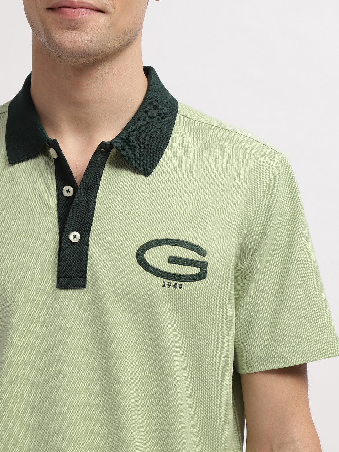 Gant Men Green Solid Polo Collar Short Sleeves T-Shirt