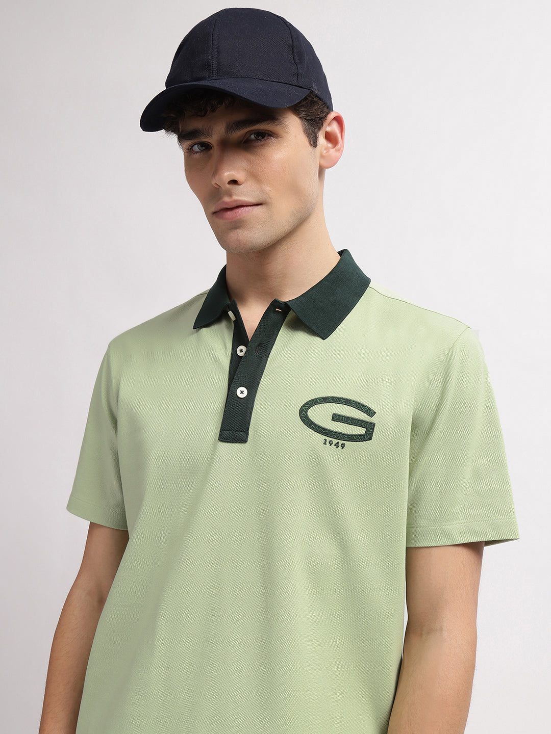 Gant Men Green Solid Polo Collar Short Sleeves T-Shirt
