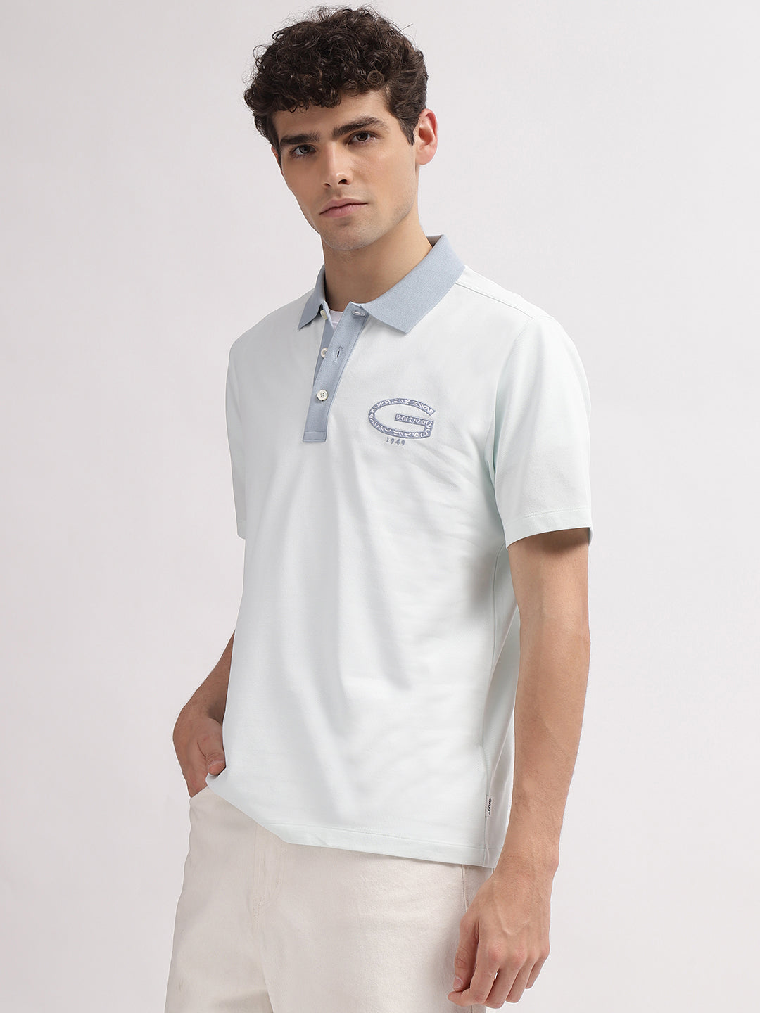 Gant Men Turquoise Blue Solid Polo Collar Short Sleeves T-Shirt