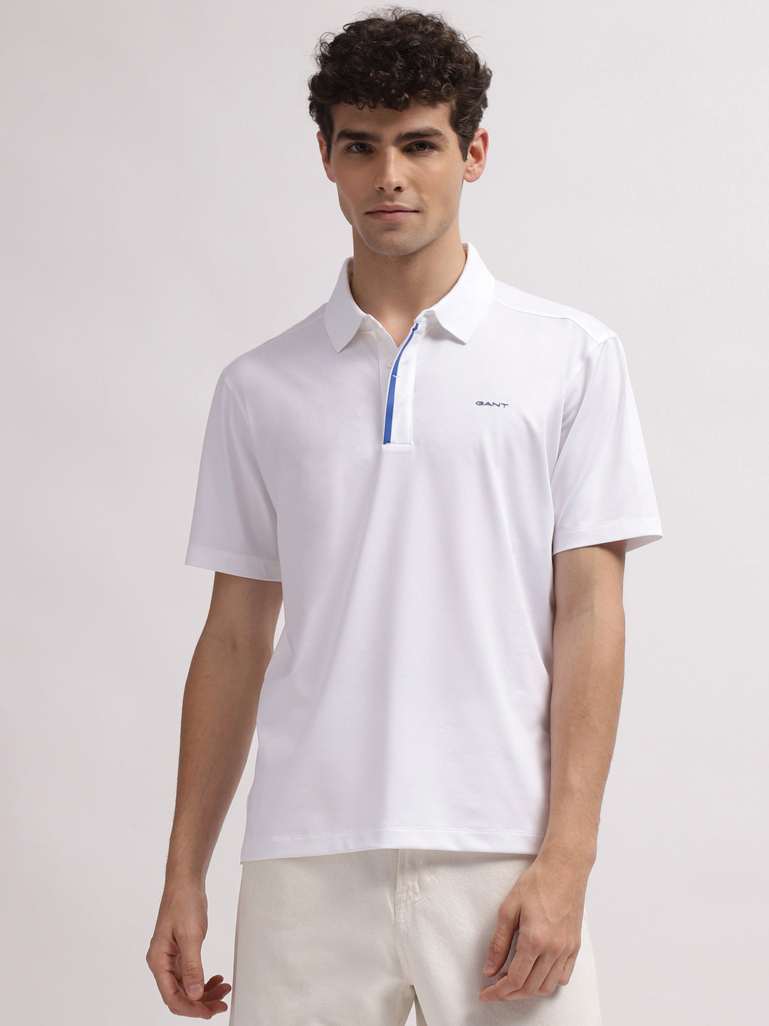 Gant Men White Solid Polo Collar Short Sleeves T-Shirt