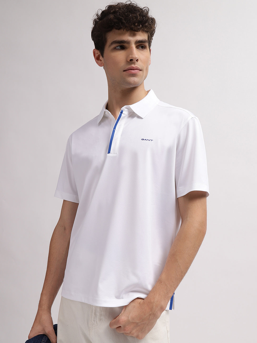 Gant Men White Solid Polo Collar Short Sleeves T-Shirt