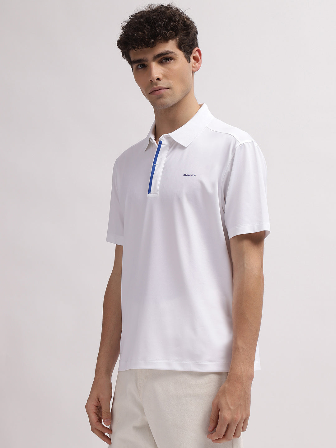 Gant Men White Solid Polo Collar Short Sleeves T-Shirt
