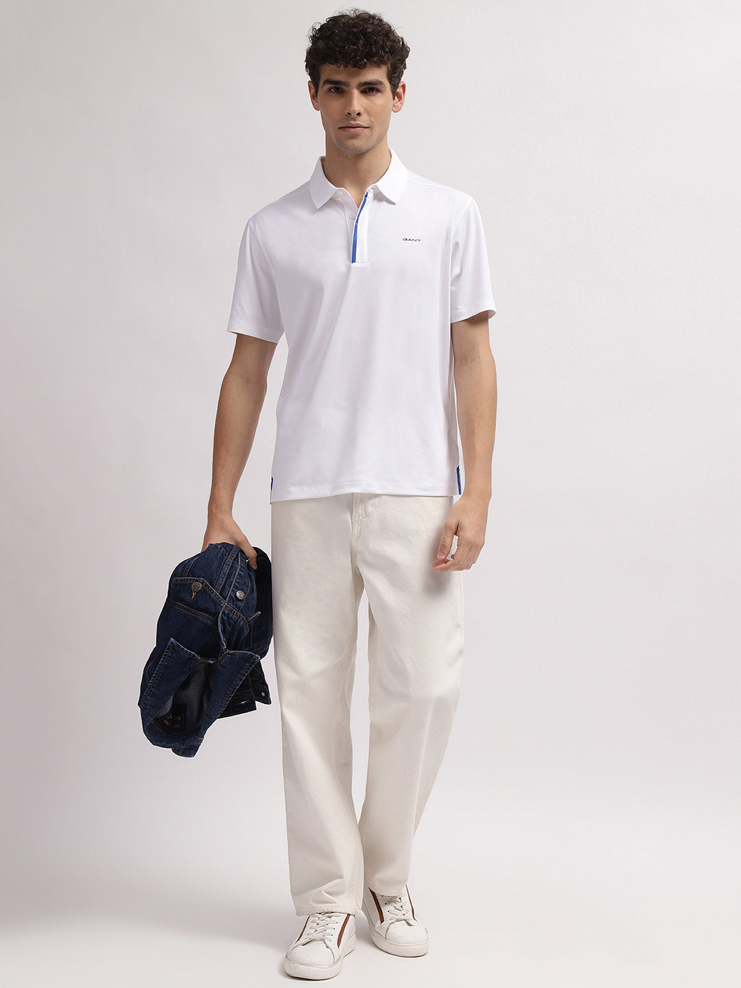 Gant Men White Solid Polo Collar Short Sleeves T-Shirt