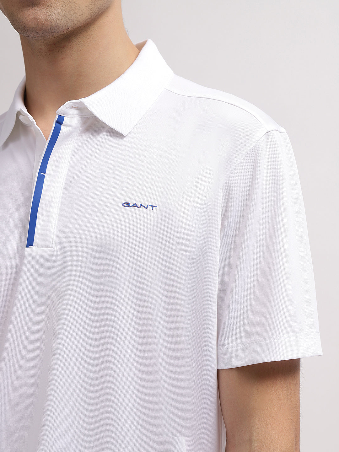 Gant Men White Solid Polo Collar Short Sleeves T-Shirt