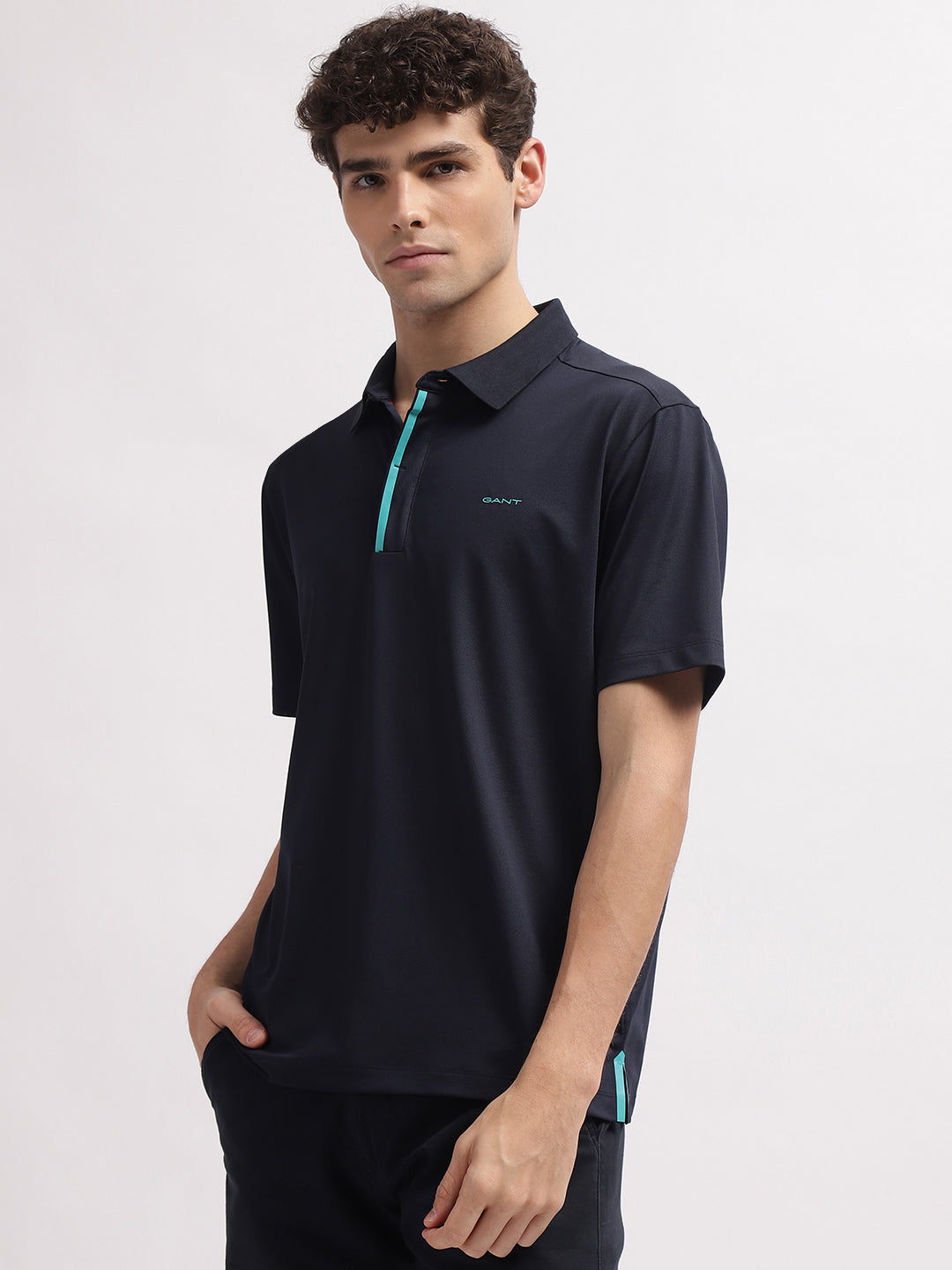 Gant Men Blue Solid Polo Collar Short Sleeves T-Shirt
