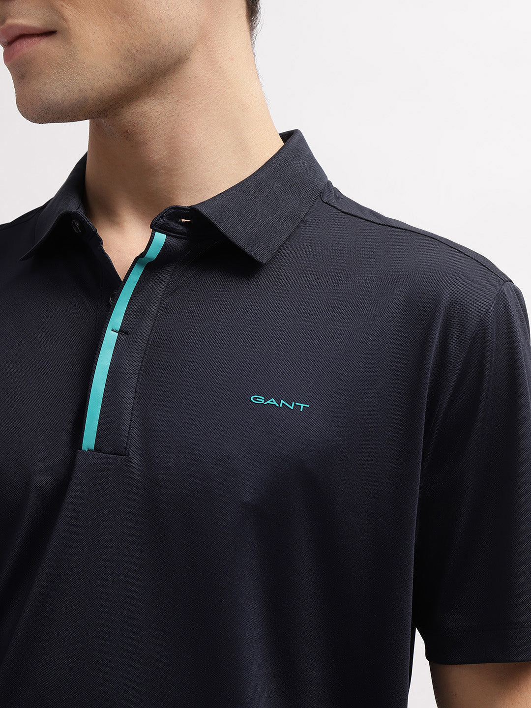 Gant Men Blue Solid Polo Collar Short Sleeves T-Shirt