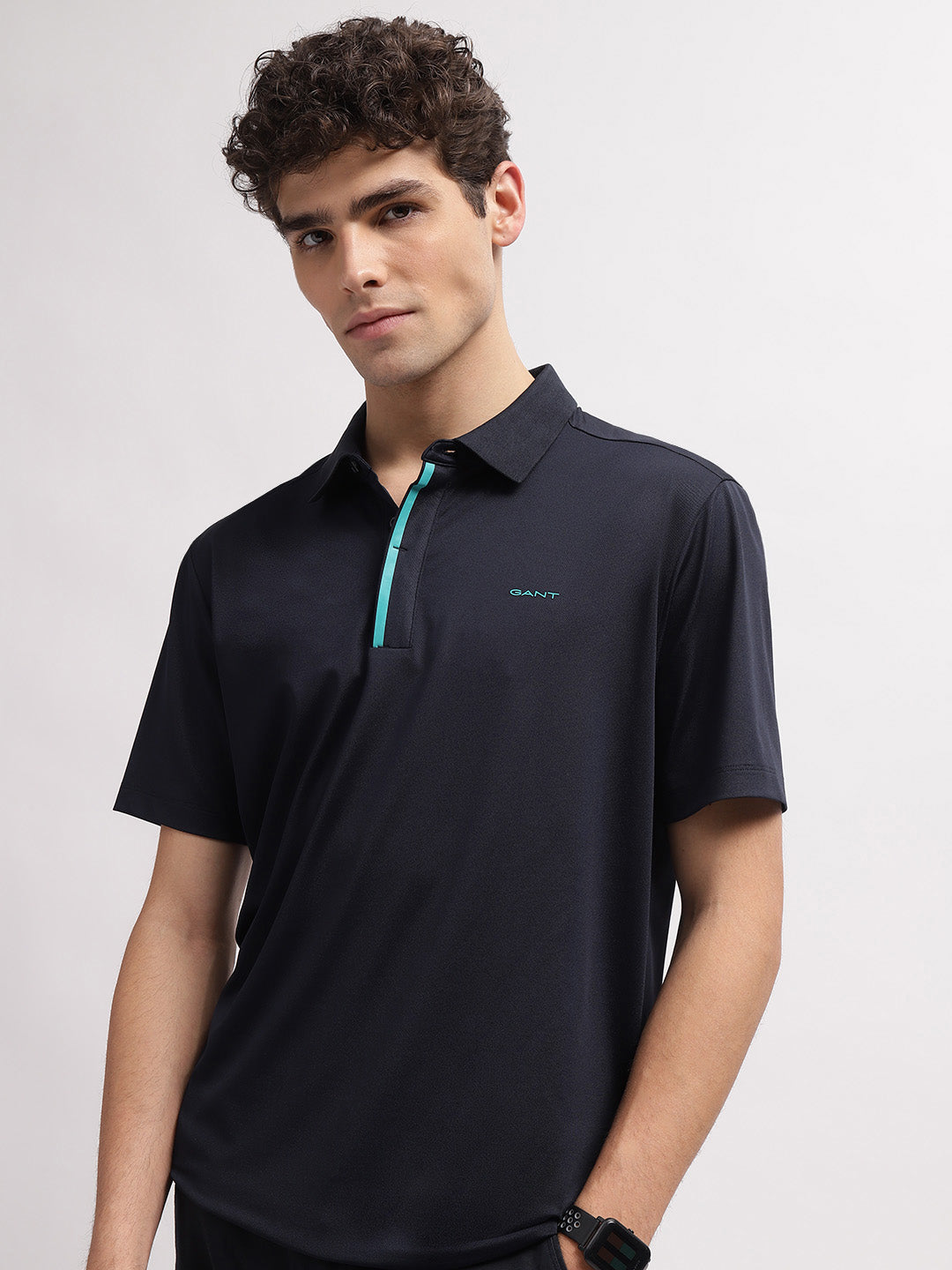 Gant Men Blue Solid Polo Collar Short Sleeves T-Shirt