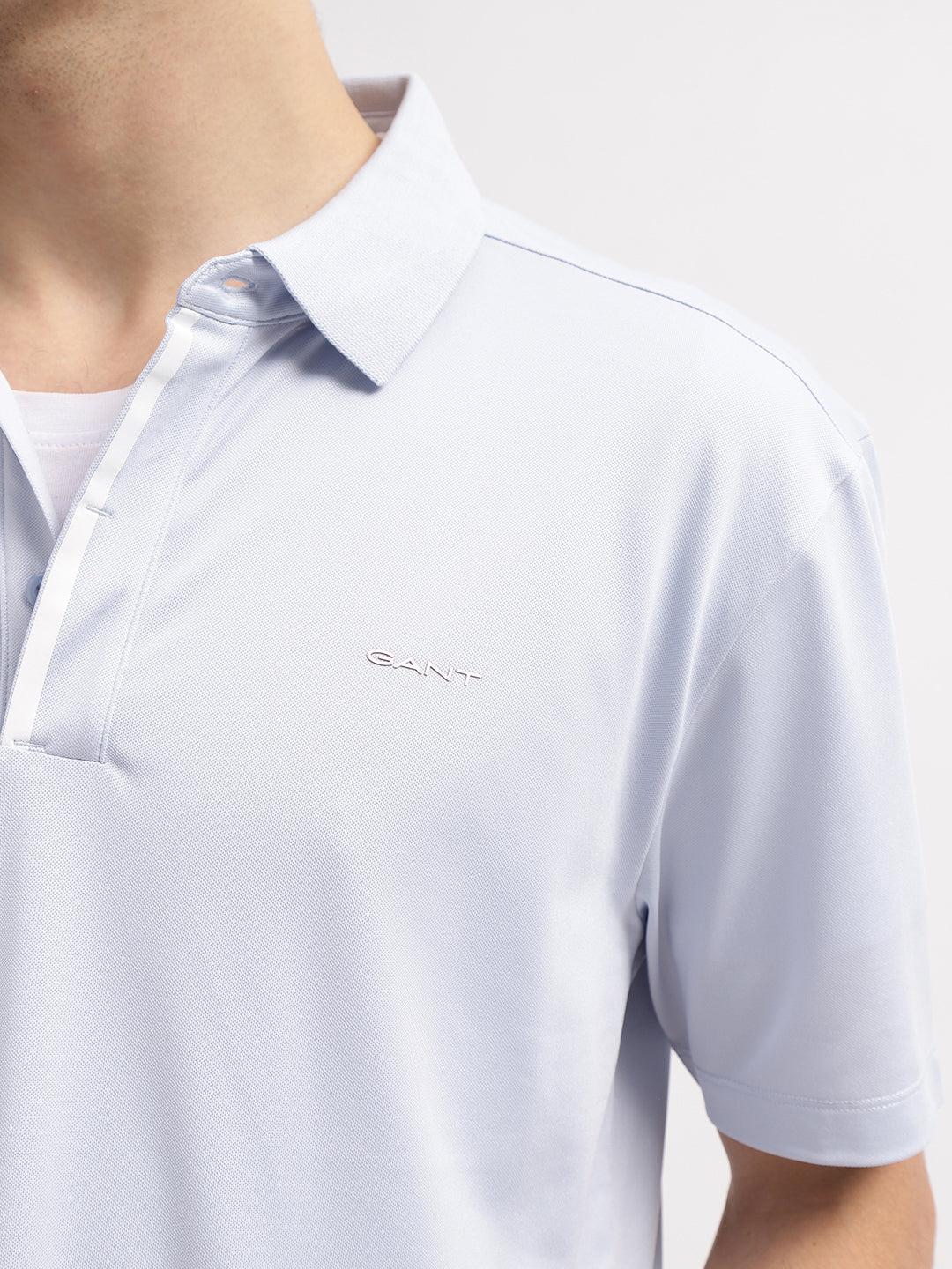 Gant Men Blue Solid Polo Collar Short Sleeves T-Shirt
