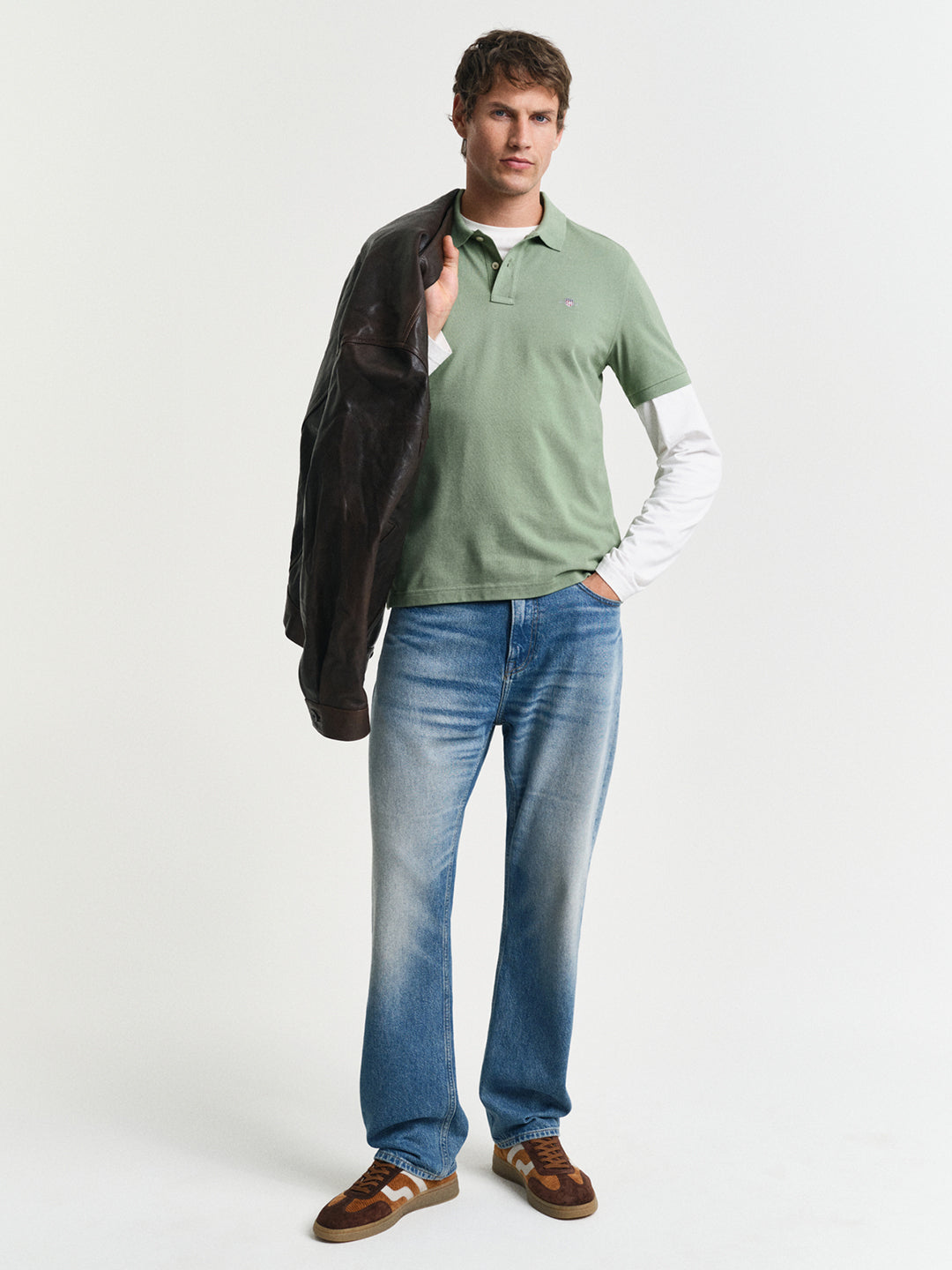 Gant Men Green Solid Short Sleeves Polo Tshirt