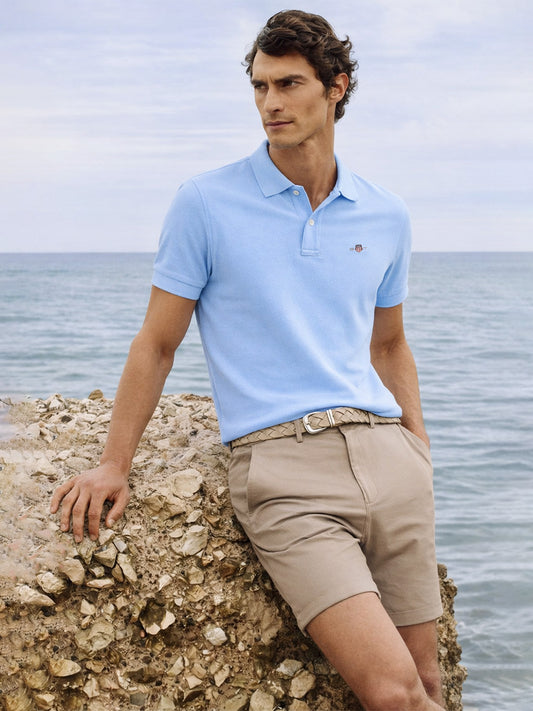 Gant Men Blue Solid Collared Short Sleeves Polo Tshirt