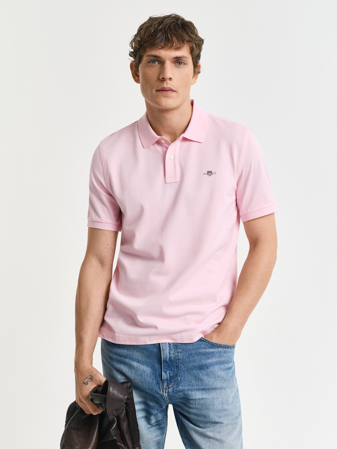 Gant Men Pink Solid Short Sleeves Polo Tshirt