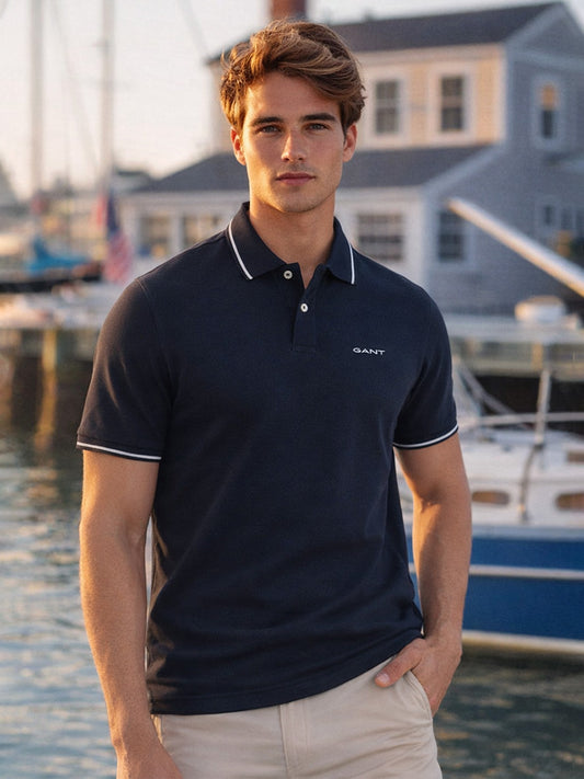 Gant Men Black Solid Polo Tshirt