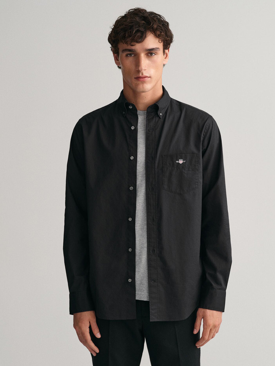Gant Men Black Solid Button-Down Collar Full Sleeves Shirt