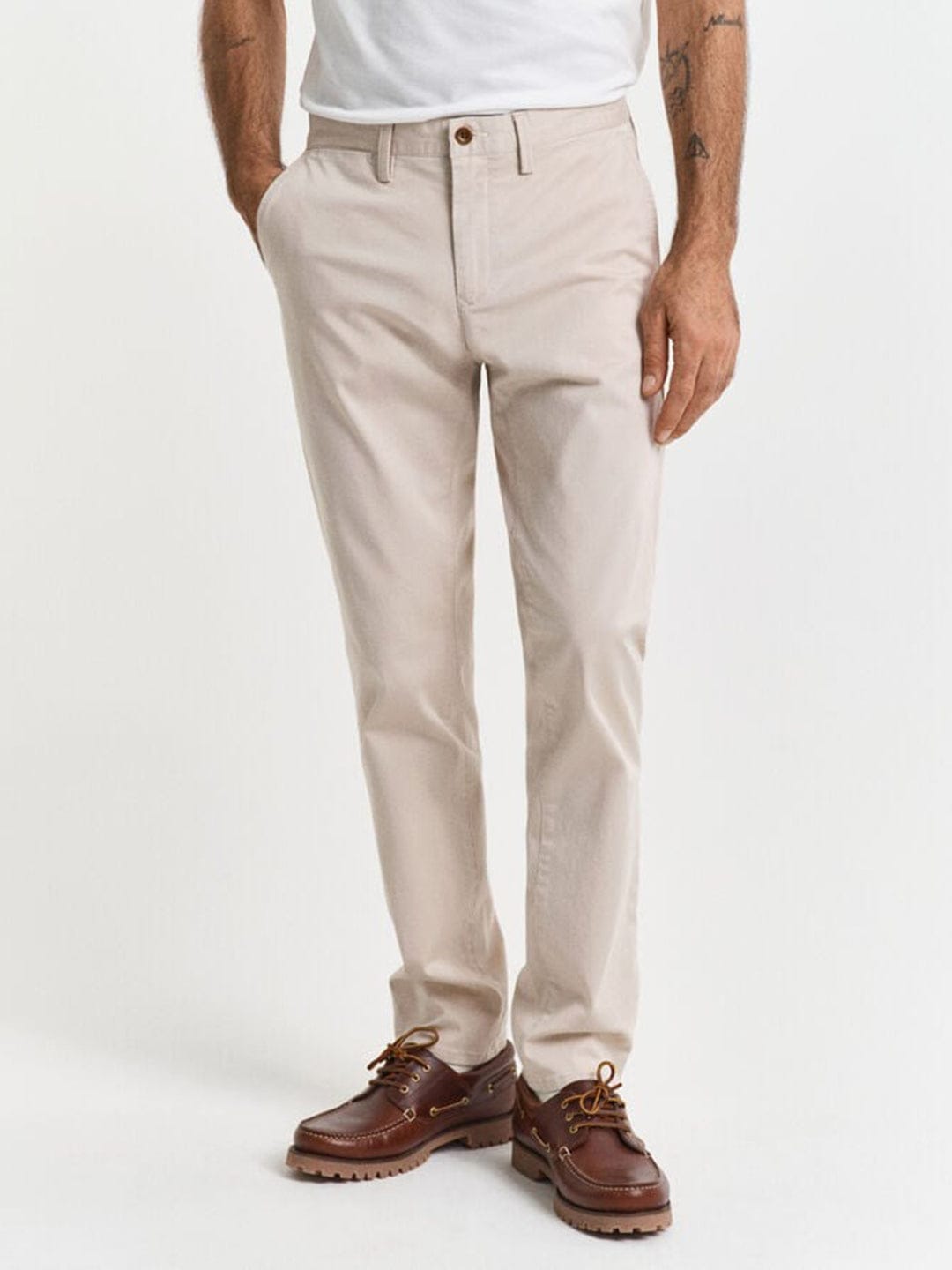 Gant Mens Putty Mid Rise Slim Fit Chino Trouser