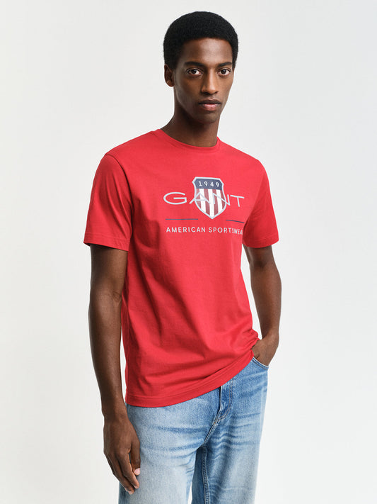 Gant Men Red Printed Round Neck Short Sleeves Tshirt