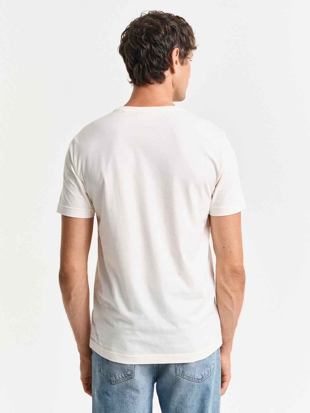 Gant Men Cream Printed Round Neck Short Sleeves Tshirt