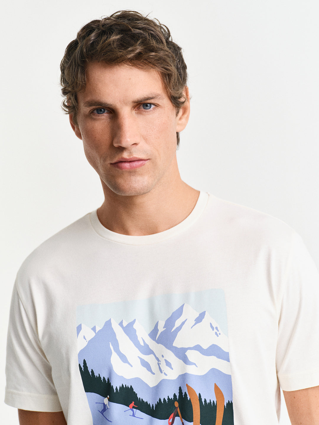 Gant Men Cream Printed Round Neck Short Sleeves Tshirt