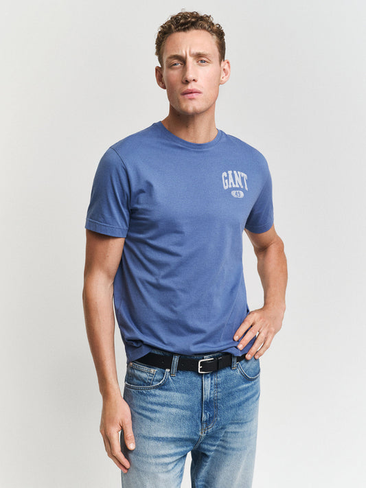 Gant Men Blue Solid Round Neck Short Sleeves Tshirt