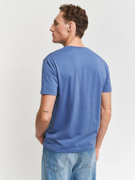 Gant Men Blue Solid Round Neck Short Sleeves Tshirt