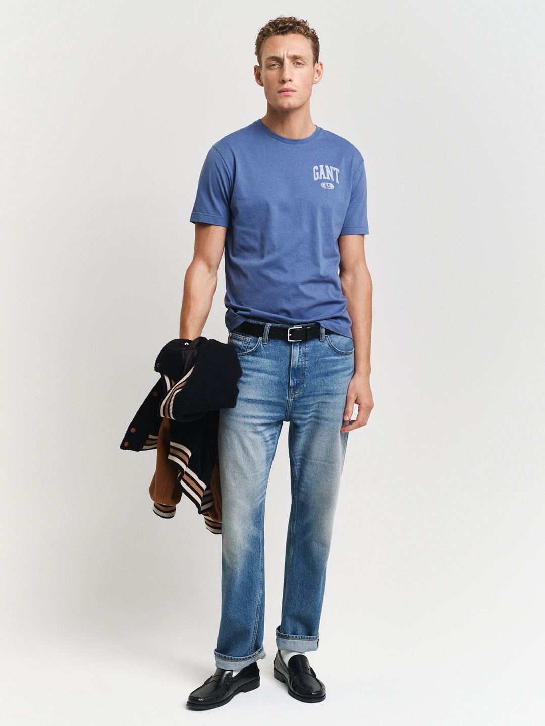 Gant Men Blue Solid Round Neck Short Sleeves Tshirt