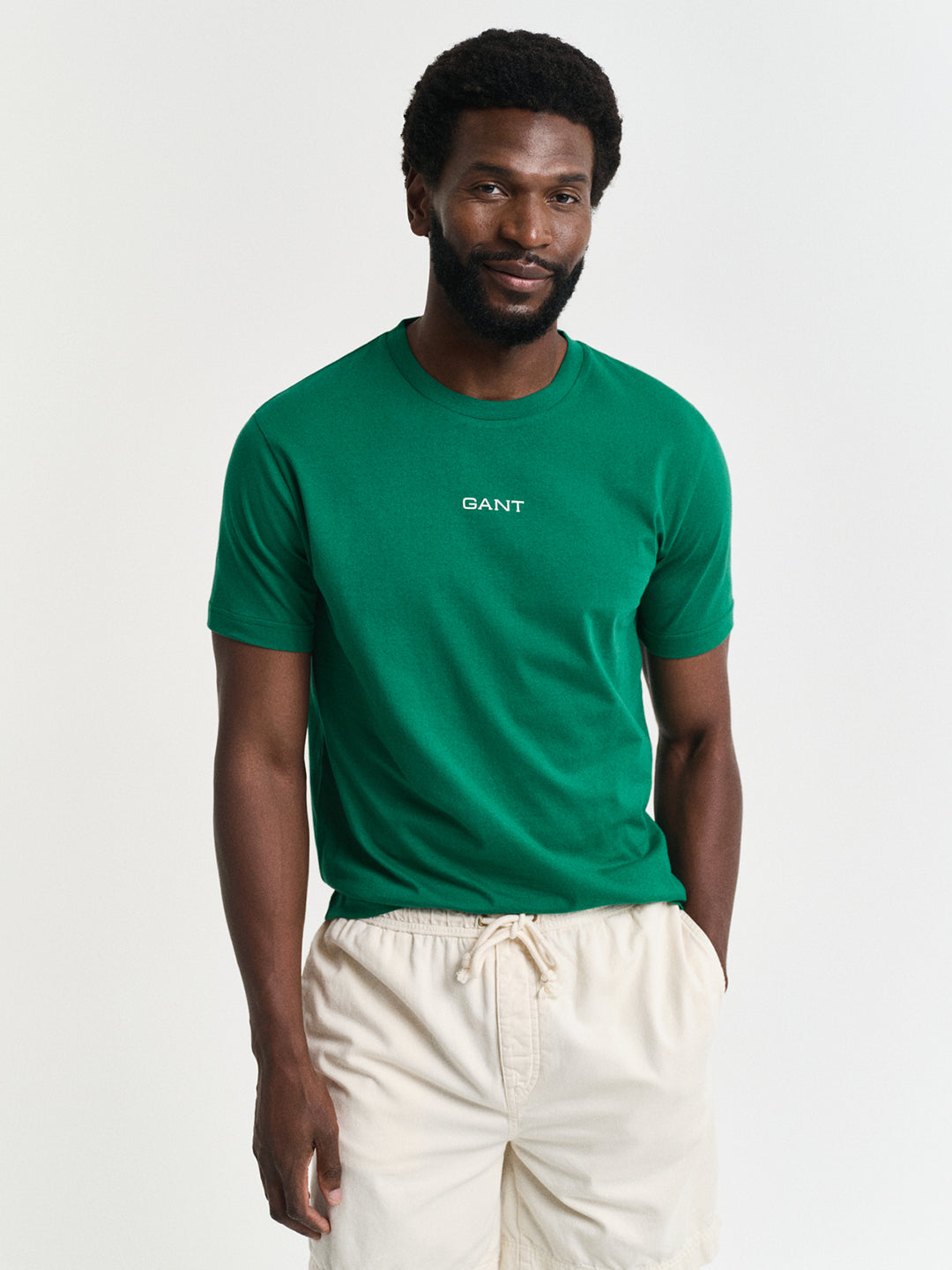 Gant Men Green Solid Round Neck Short Sleeves T-Shirt
