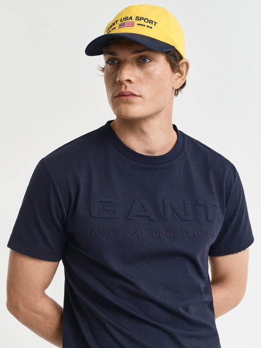 Gant Men Blue Solid Round Neck Short Sleeves T-Shirt