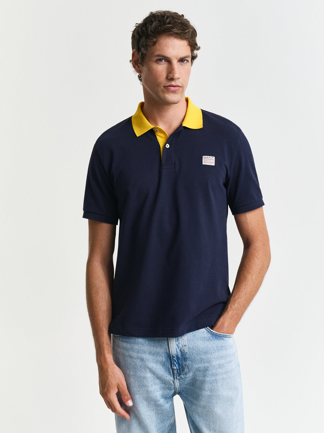 Gant Men Blue Solid Collared Short Sleeves Polo Tshirt