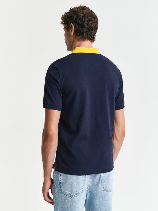 Gant Men Blue Solid Collared Short Sleeves Polo Tshirt